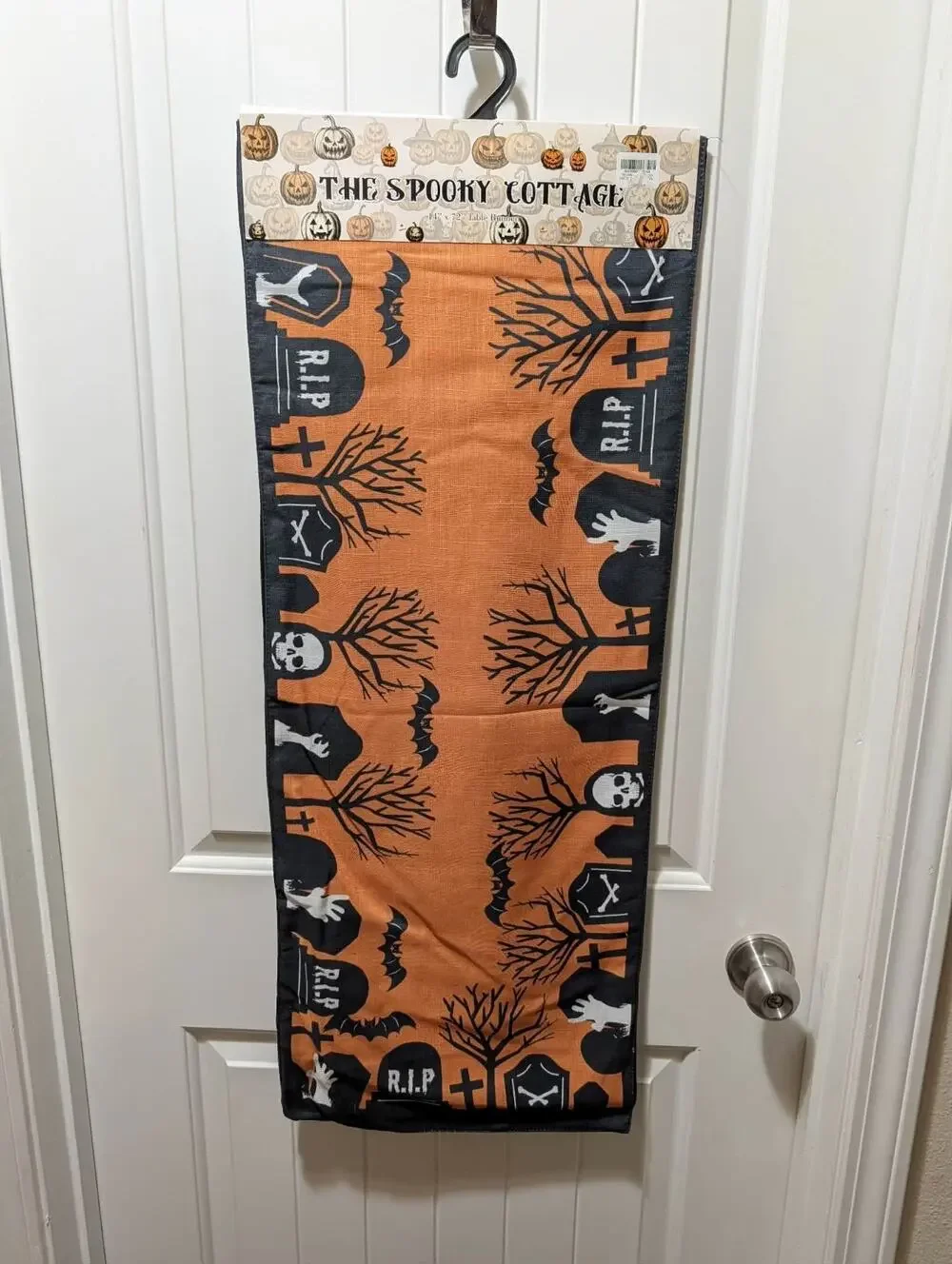 NEW! The Spooky Cottage Halloween Table Runner Orange Black Graveyard Silhouette